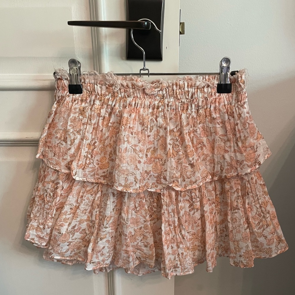Loveshackfancy Peach Floral Raw Edge Skirt